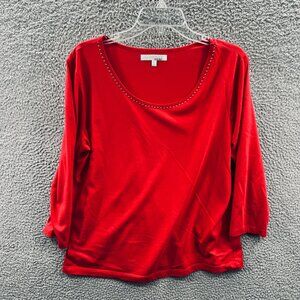 Company Ellen Tracy Women Top Extra Large Lipstick Red 3/4 Sleeve Pullover Shirt